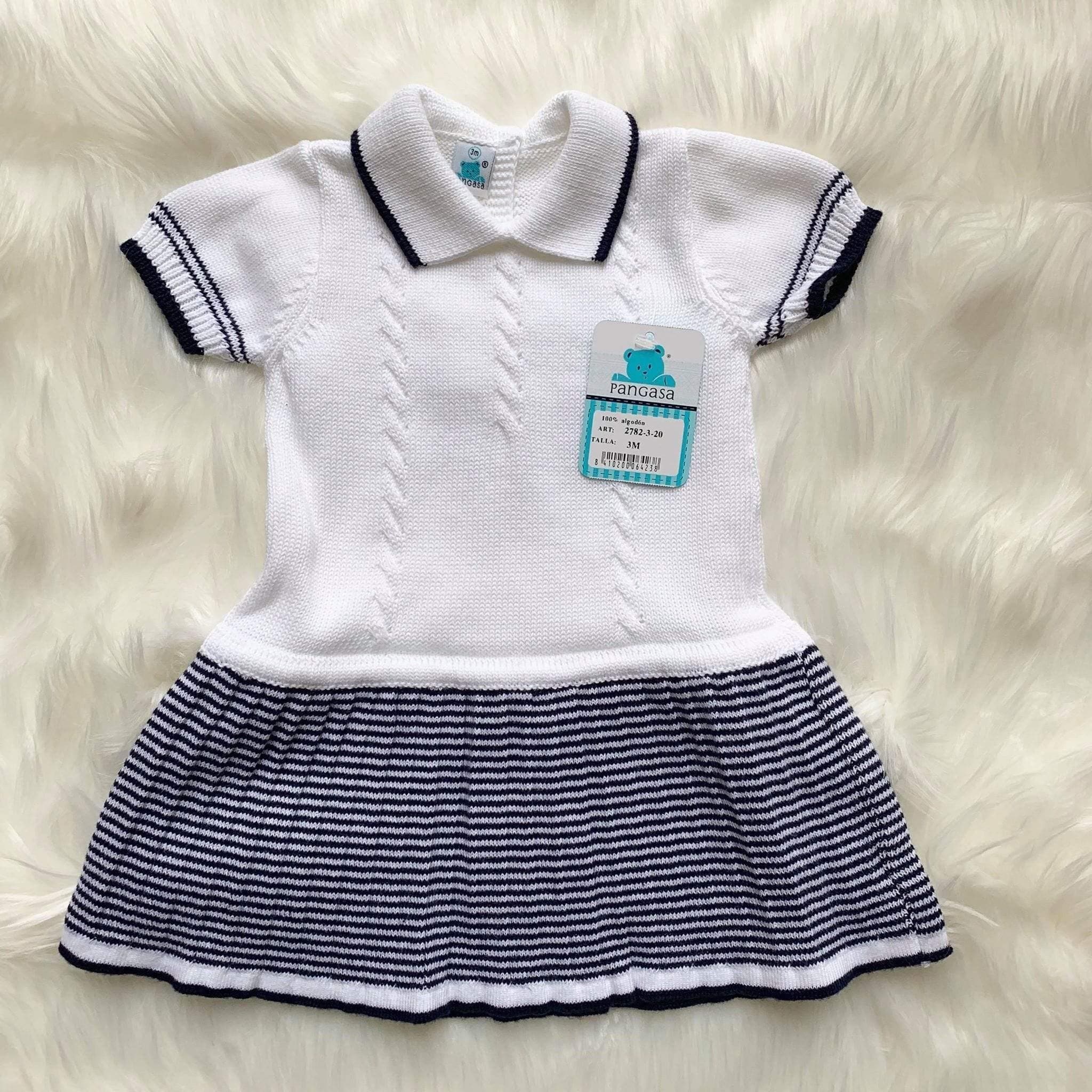 CLEARANCE DEAL - Pangasa Baby - Baby Girls White & Navy Stripe Dress Newborn - Mariposa Children's Boutique