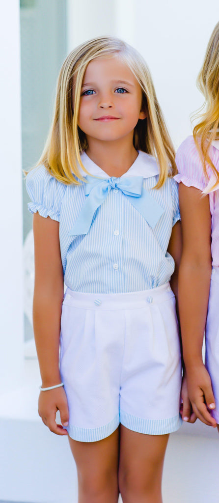 Sal & Pimenta SS22 - Blue Classics Girls Shorts Set - Mariposa Children's Boutique
