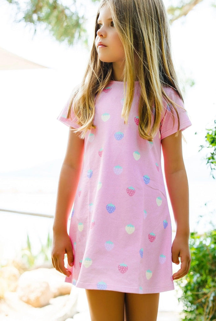 Sal & Pimenta SS22 - Pastel Patch Pink A Line T-Shirt Dress - Mariposa Children's Boutique