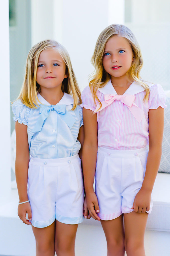 Sal & Pimenta SS22 - Girls Pink Classics Shorts Set - Mariposa Children's Boutique