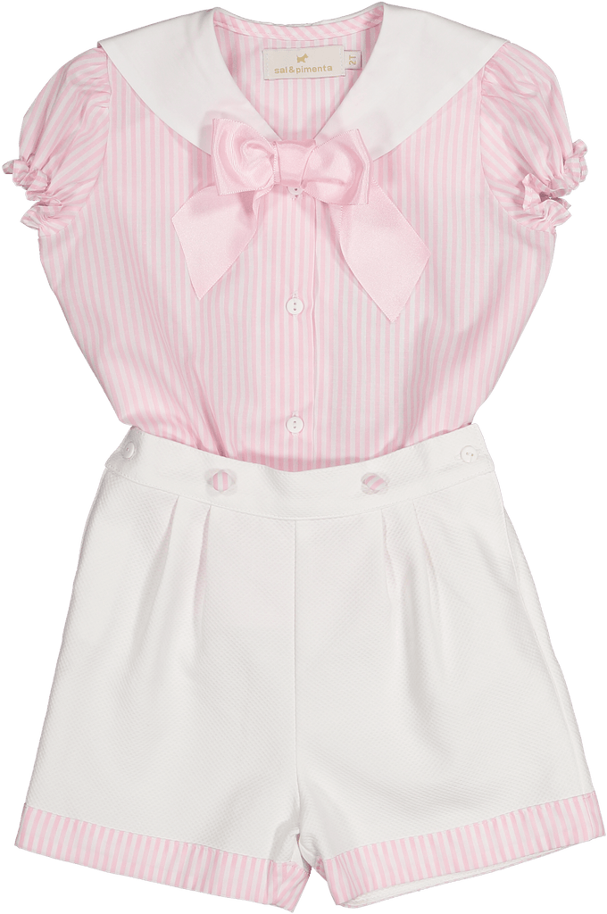 Sal & Pimenta SS22 - Girls Pink Classics Shorts Set - Mariposa Children's Boutique