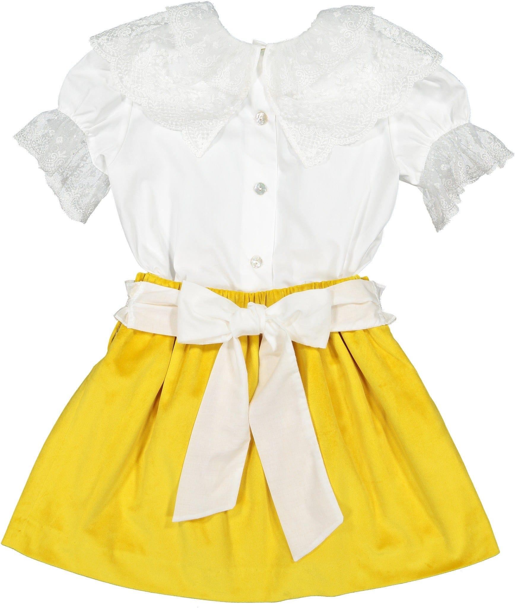 Sal & Pimenta - Golden Velvet Smocked Skirt Set - Mariposa Children's Boutique