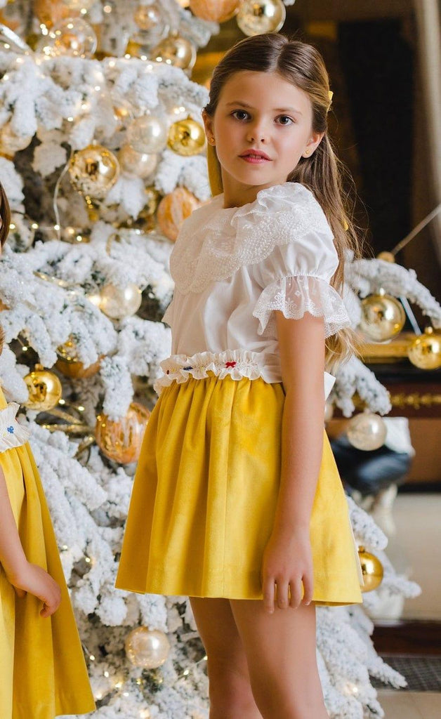 Sal & Pimenta - Golden Velvet Smocked Skirt Set - Mariposa Children's Boutique