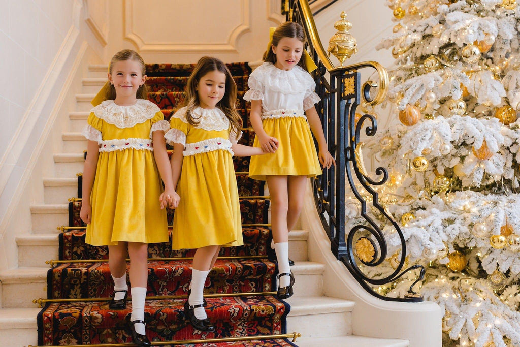 Sal & Pimenta - Golden Velvet Smocked Skirt Set - Mariposa Children's Boutique