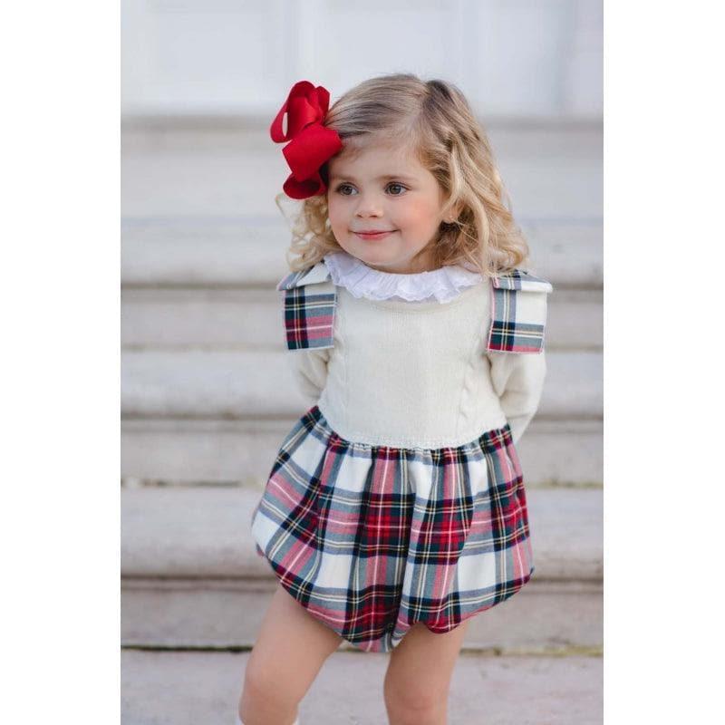 CLEARANCE DEAL - Sal & Pimenta - Cream and Tartan Print Romper - Mariposa Children's Boutique