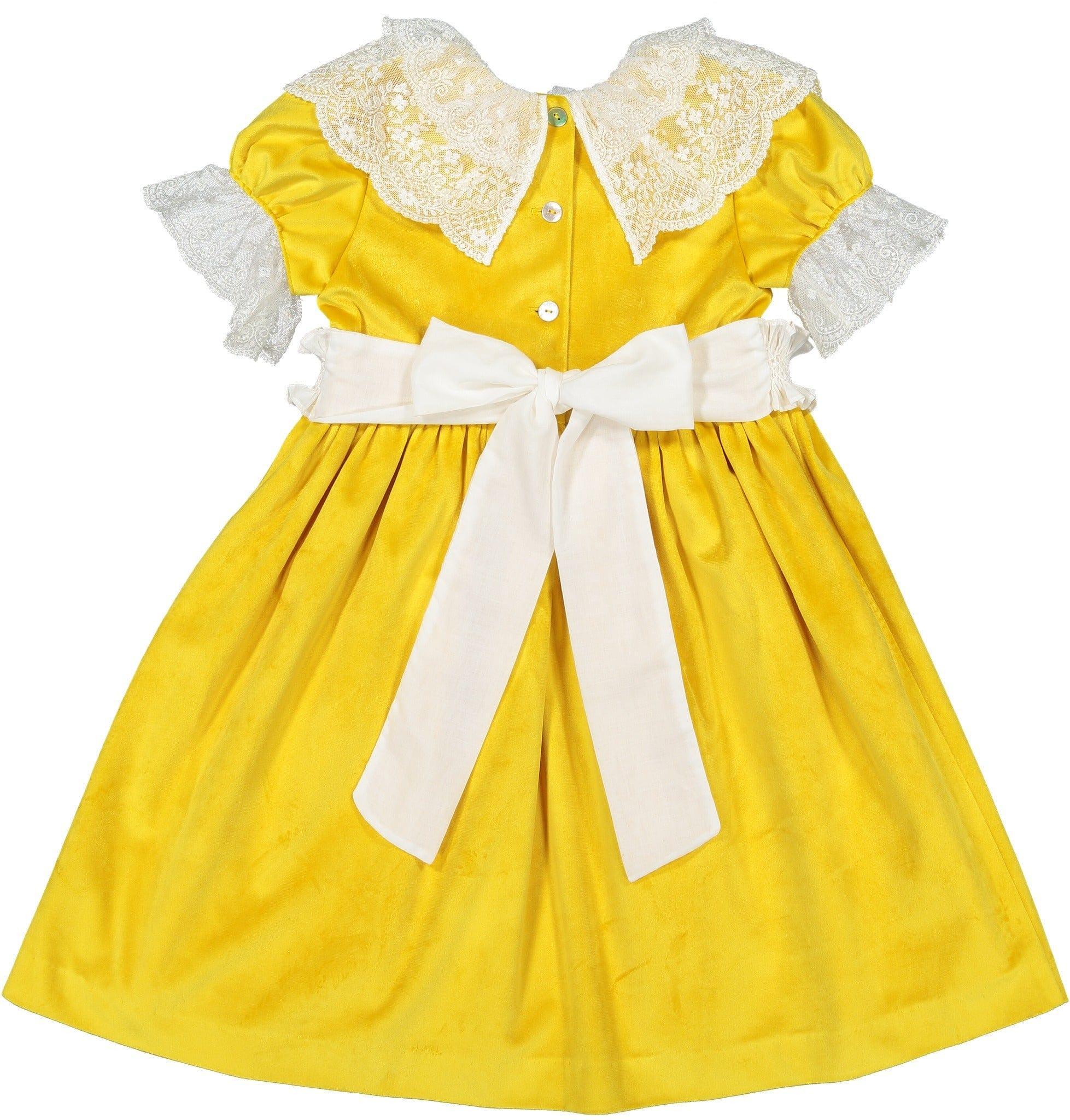 CLEARANCE DEAL - Sal & Pimenta - Golden Velvet Girls Smocked Dress - Mariposa Children's Boutique