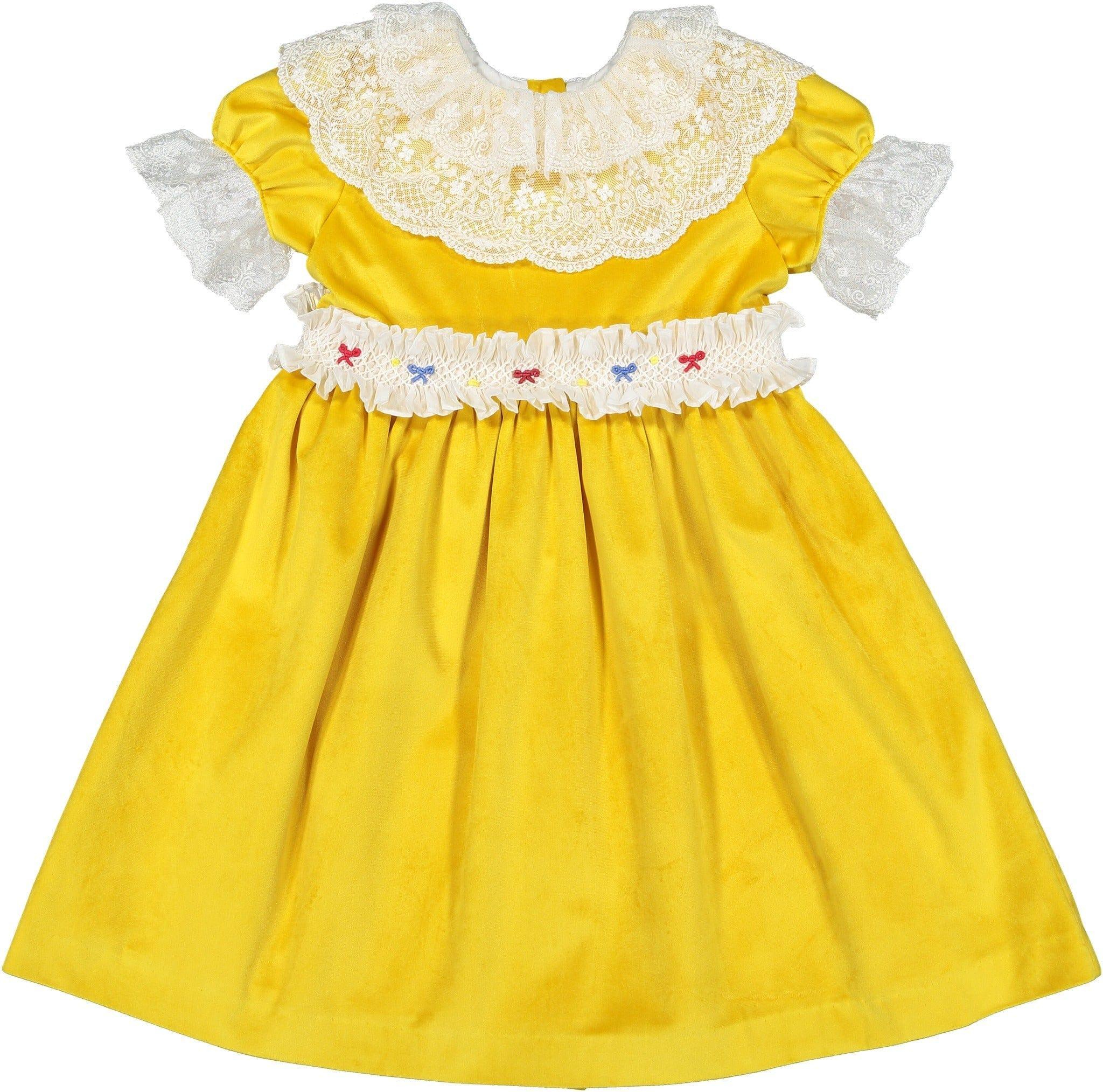 CLEARANCE DEAL - Sal & Pimenta - Golden Velvet Girls Smocked Dress - Mariposa Children's Boutique