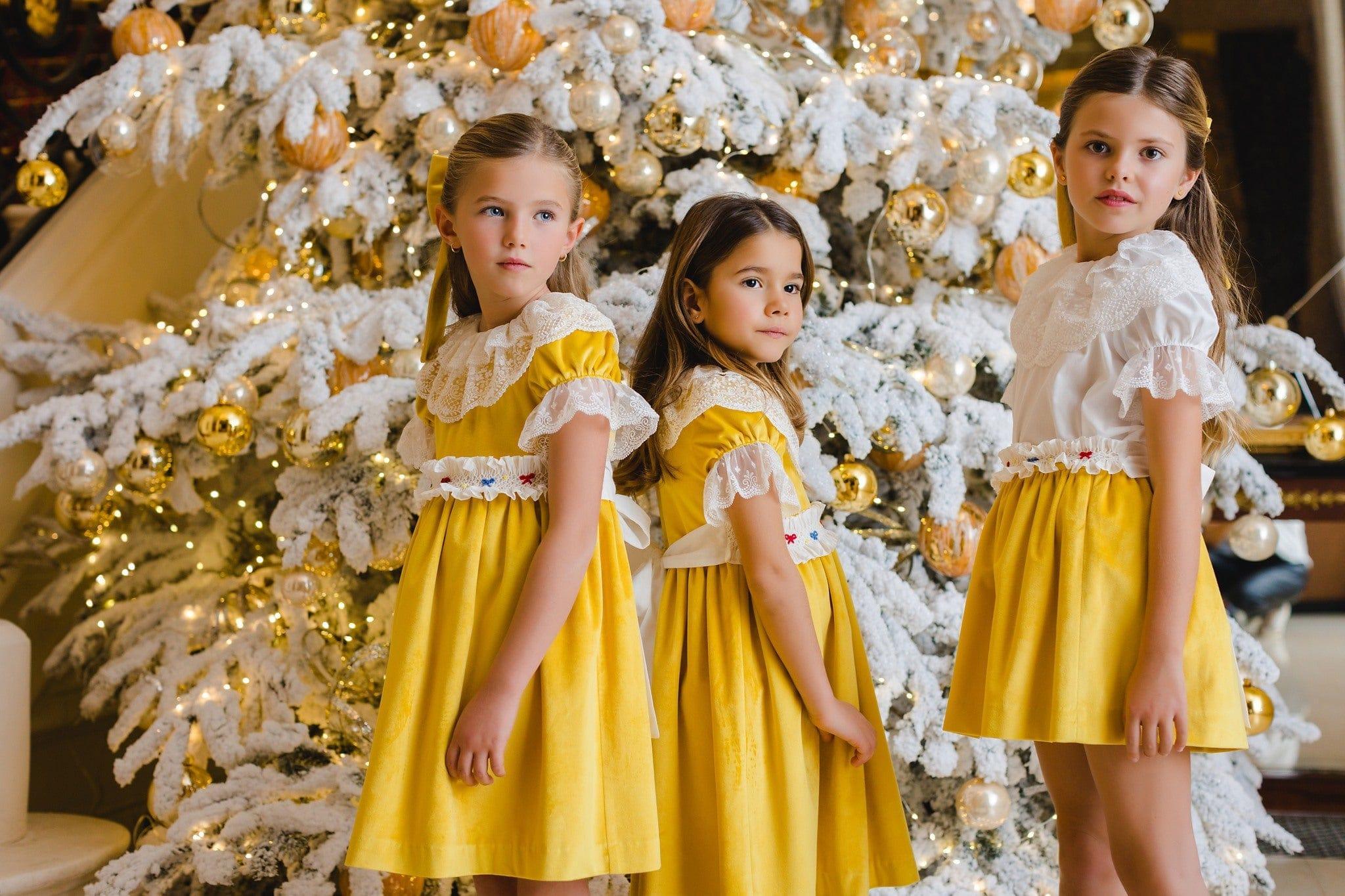 CLEARANCE DEAL - Sal & Pimenta - Golden Velvet Girls Smocked Dress - Mariposa Children's Boutique