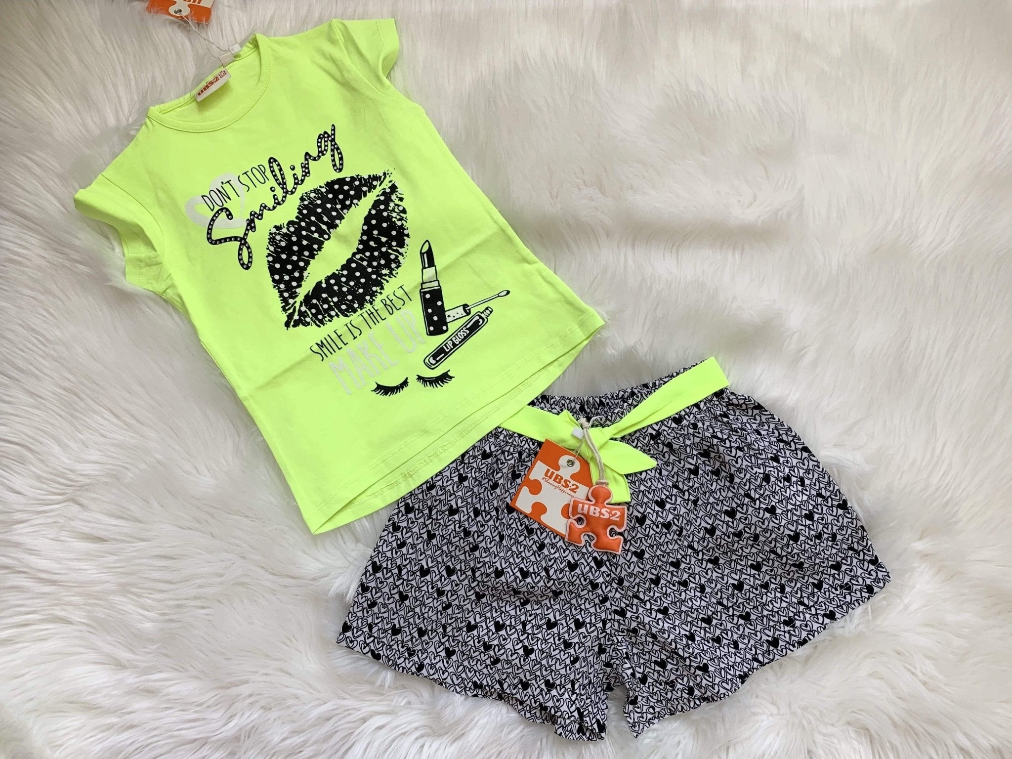 CLEARANCE DEAL - UBS2 - Girls Lime & Black Shorts & T-shirt Set Clearance SALE 5yrs - Mariposa Children's Boutique