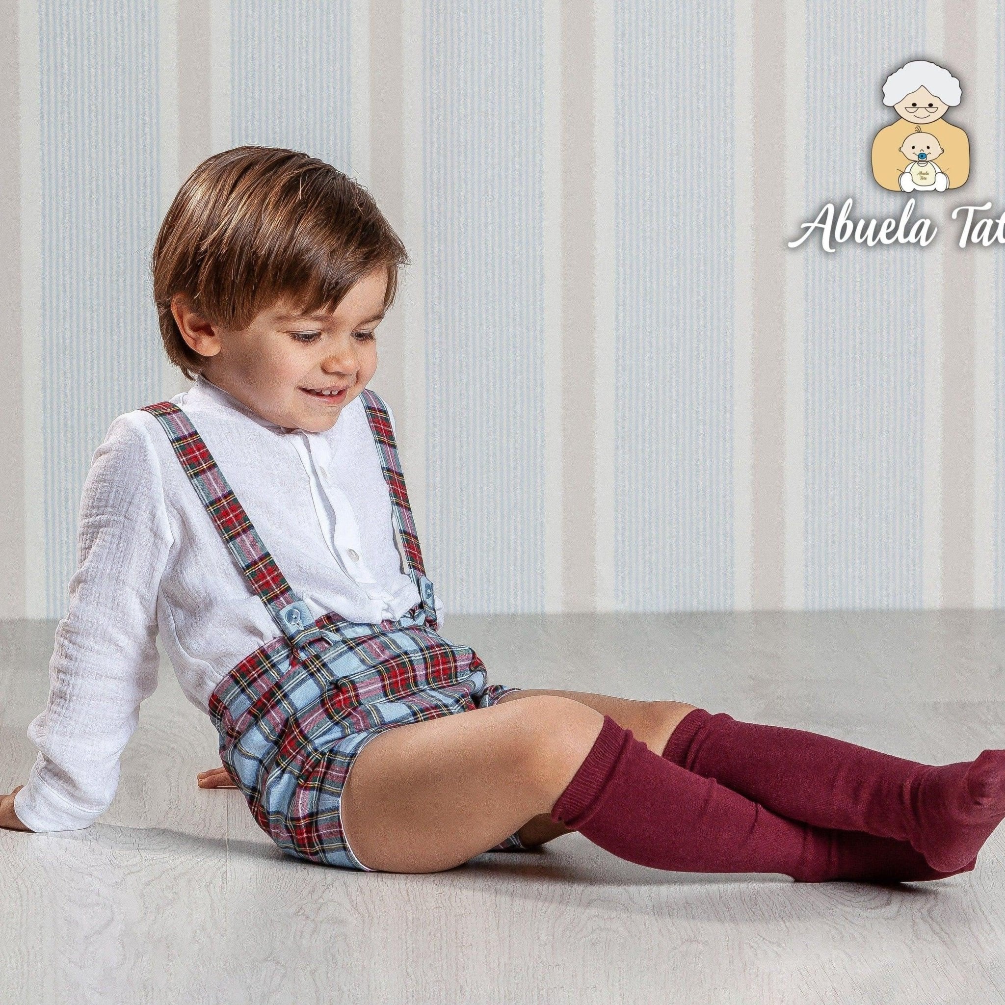 CLEARANCE SALE - Abuela Tata Baby Boys Blue & Red Tartan Shorts & Shirt Set - Mariposa Children's Boutique
