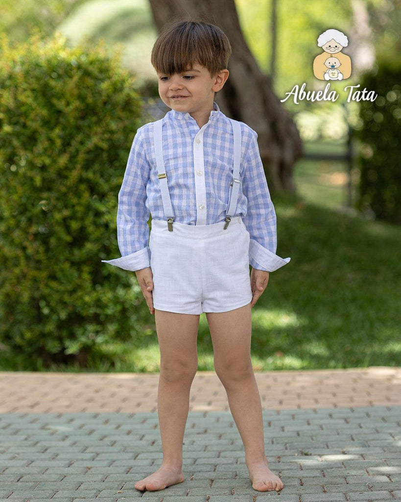 Abuela Tata SS23 - Boys Blue & White Check Shorts & Shirt Set - Mariposa Children's Boutique