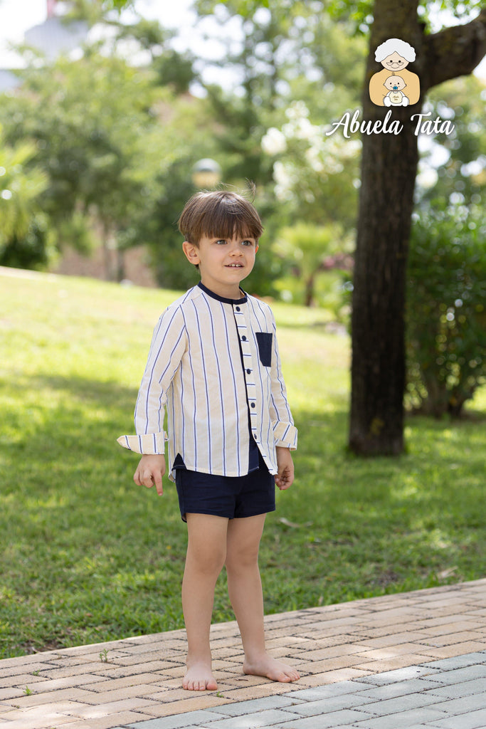 Abuela Tata SS23 - Boys Lemon & Navy Shorts & Shirt Set - Mariposa Children's Boutique