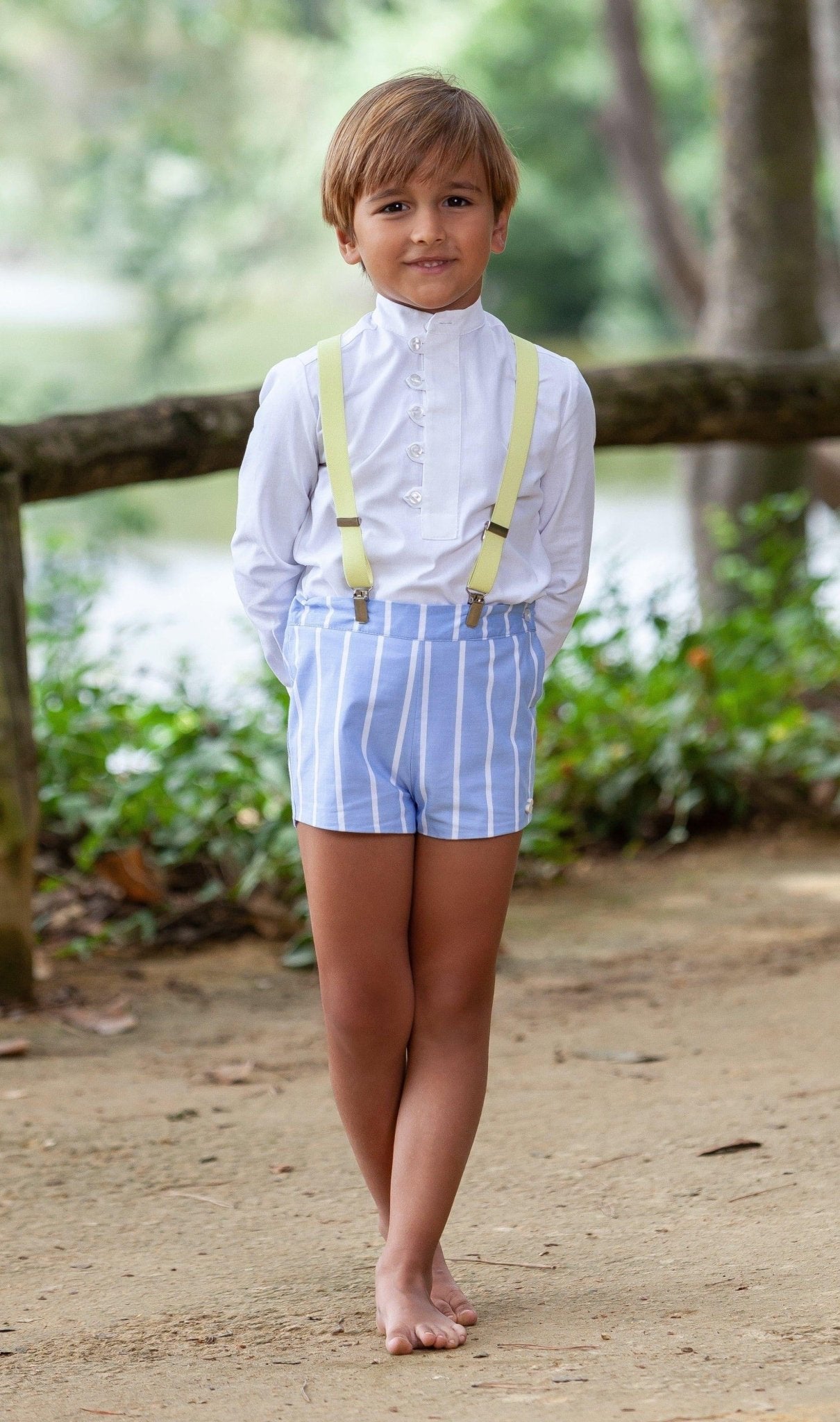 CLEARANCE SALE Abuela Tata - Boys Spanish Blue & White Shorts & Shirt - Mariposa Children's Boutique