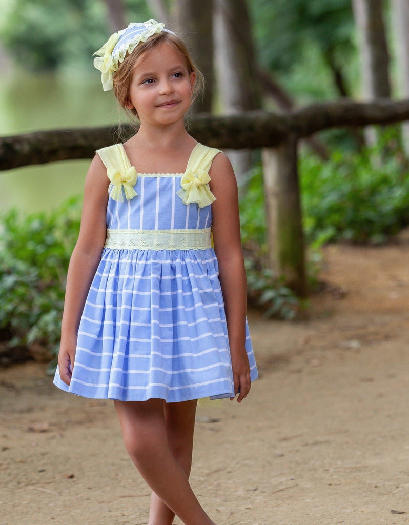 Abuela Tata - Girls Blue & Lemon Dress & Headpiece - Mariposa Children's Boutique