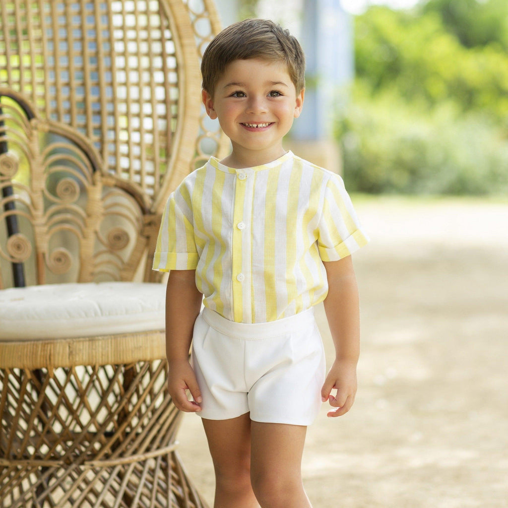 Alhuka SS23 - Baby Boys Altea Yellow Stripe Shirt & Shorts Set - Mariposa Children's Boutique