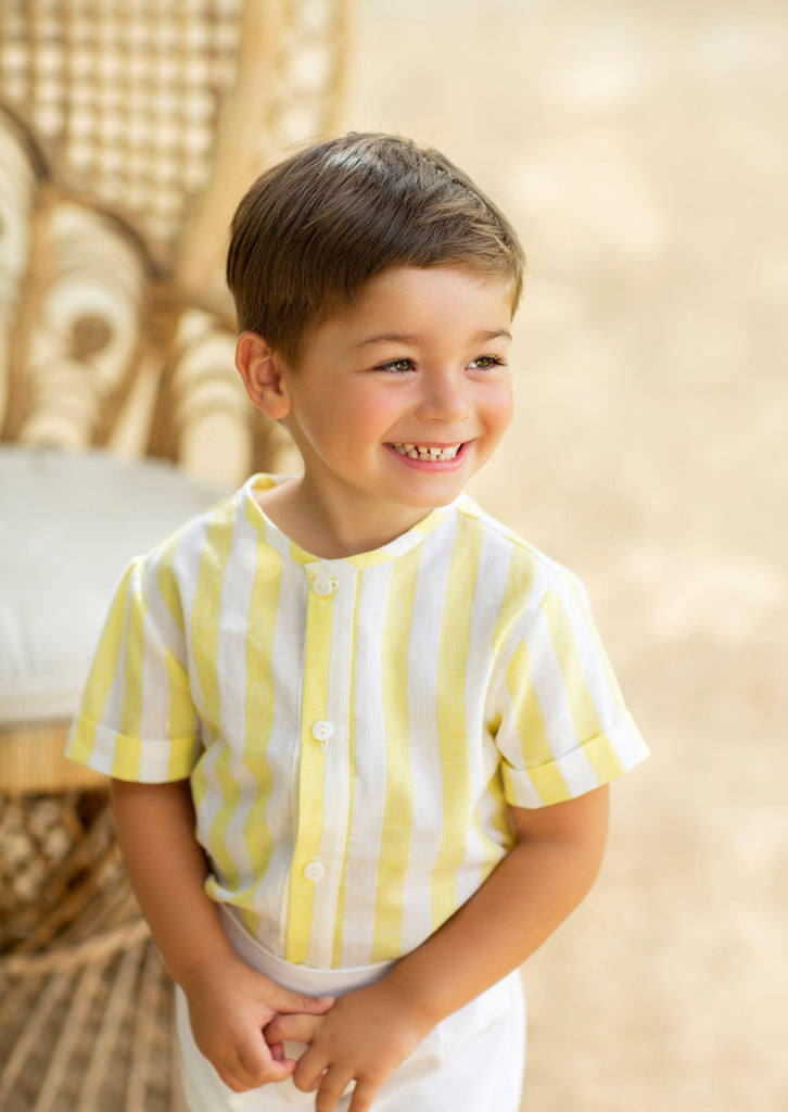 Alhuka SS23 - Baby Boys Altea Yellow Stripe Shirt & Shorts Set - Mariposa Children's Boutique