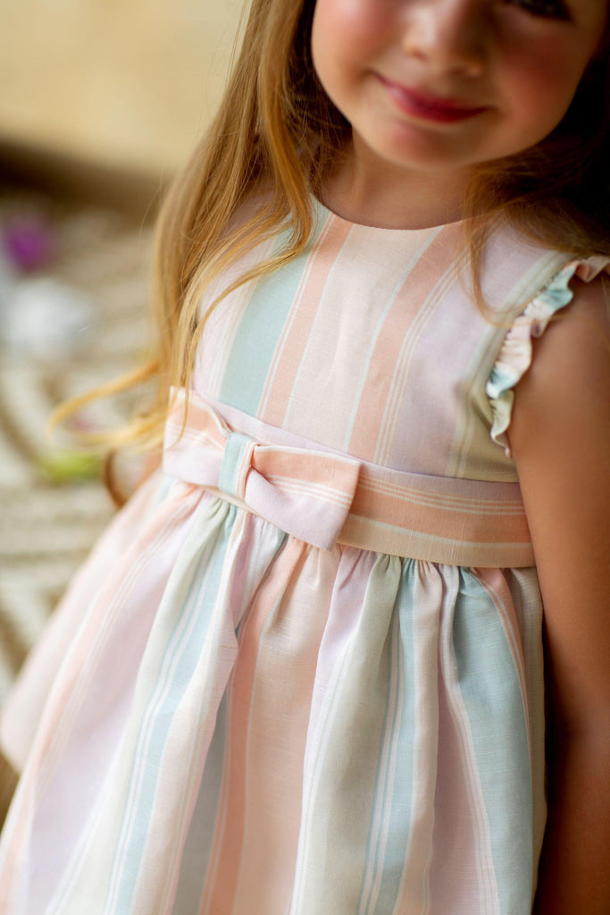 Alhuka SS23 - Baby Girls Calpe Pastel Stripe Dress with Matching Knickers - Mariposa Children's Boutique