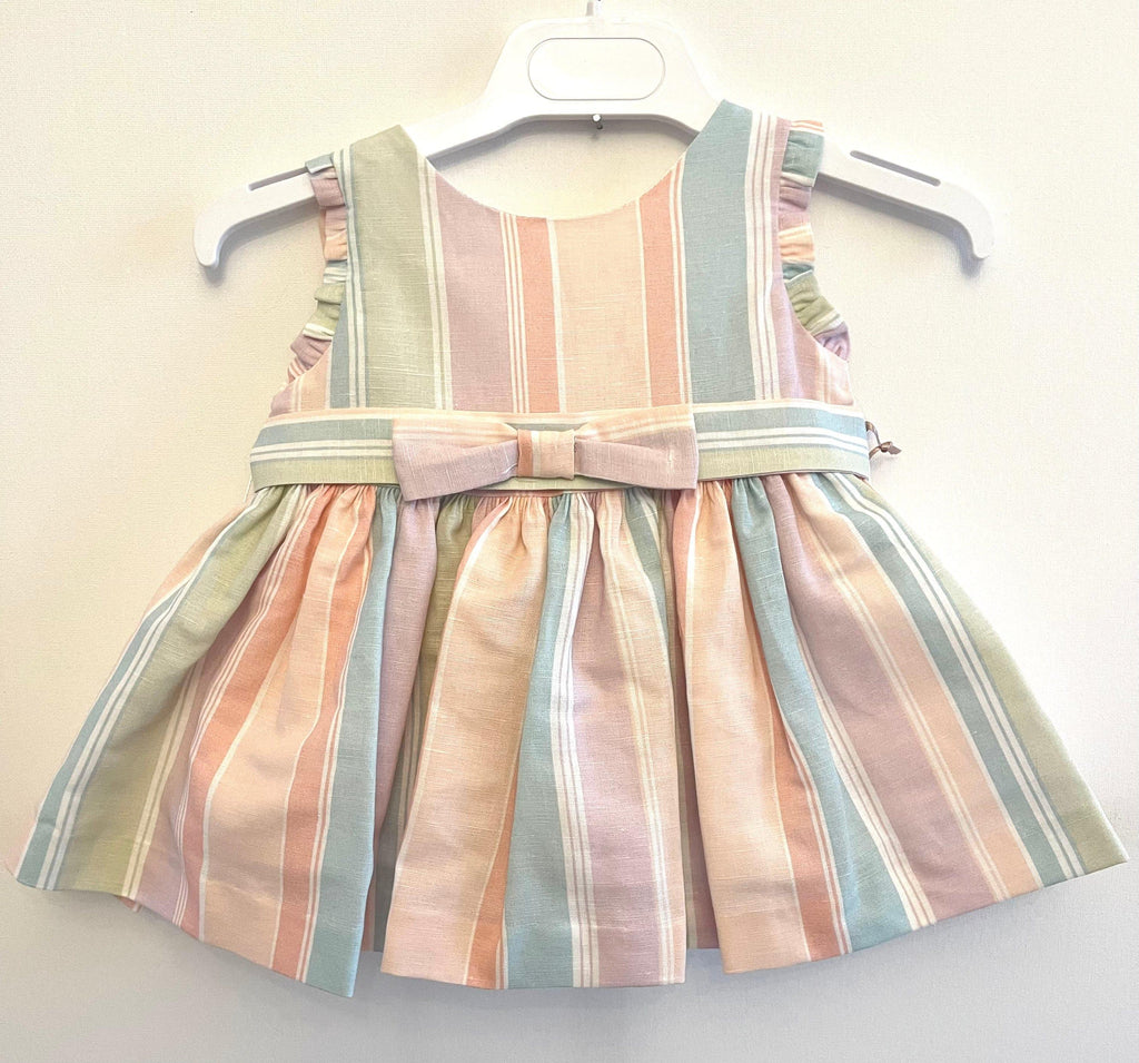 Alhuka SS23 - Baby Girls Calpe Pastel Stripe Dress with Matching Knickers - Mariposa Children's Boutique