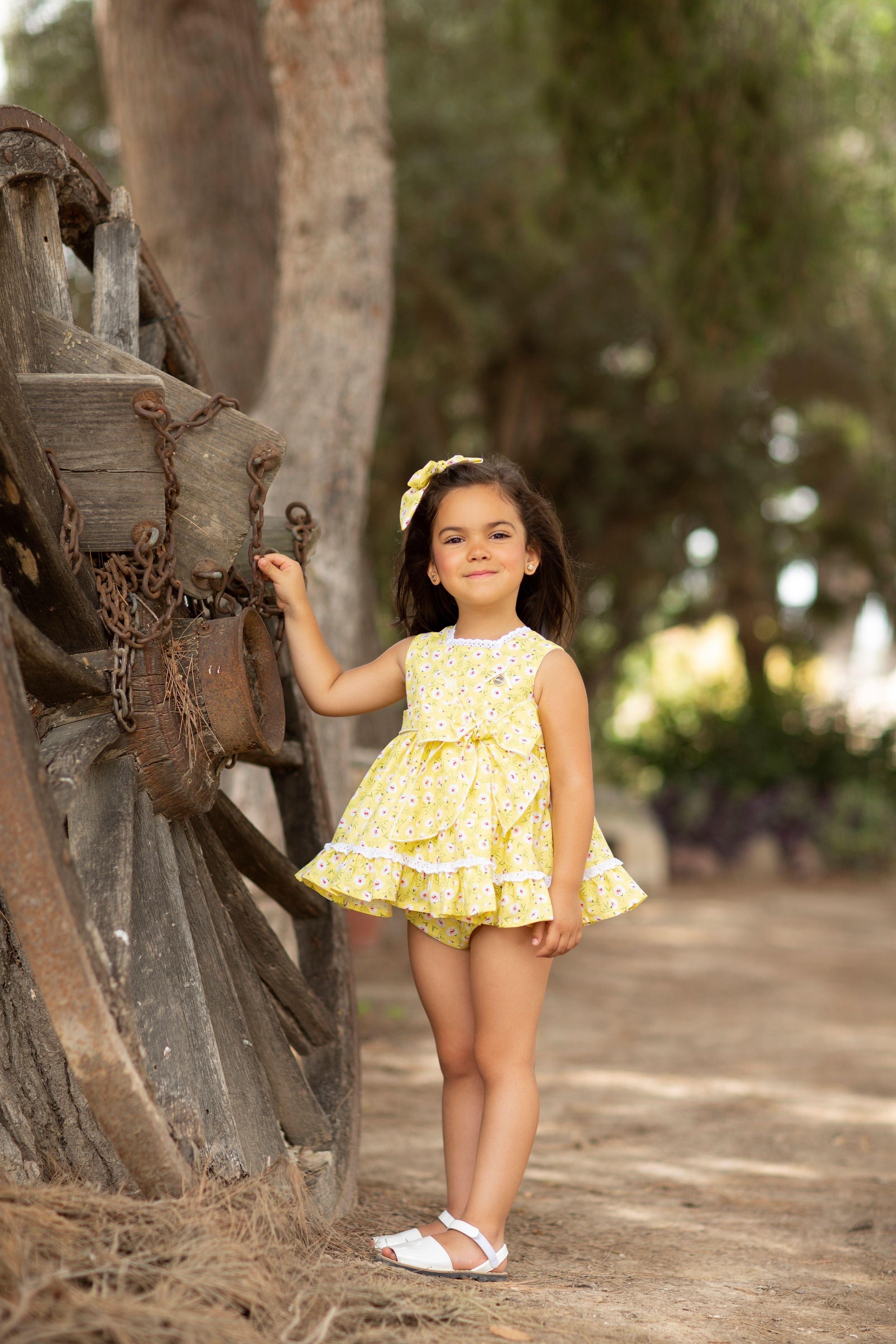 Alhuka SS23 - Baby Girls Orihuela Yellow Floral Dress & Knickers Set - Mariposa Children's Boutique