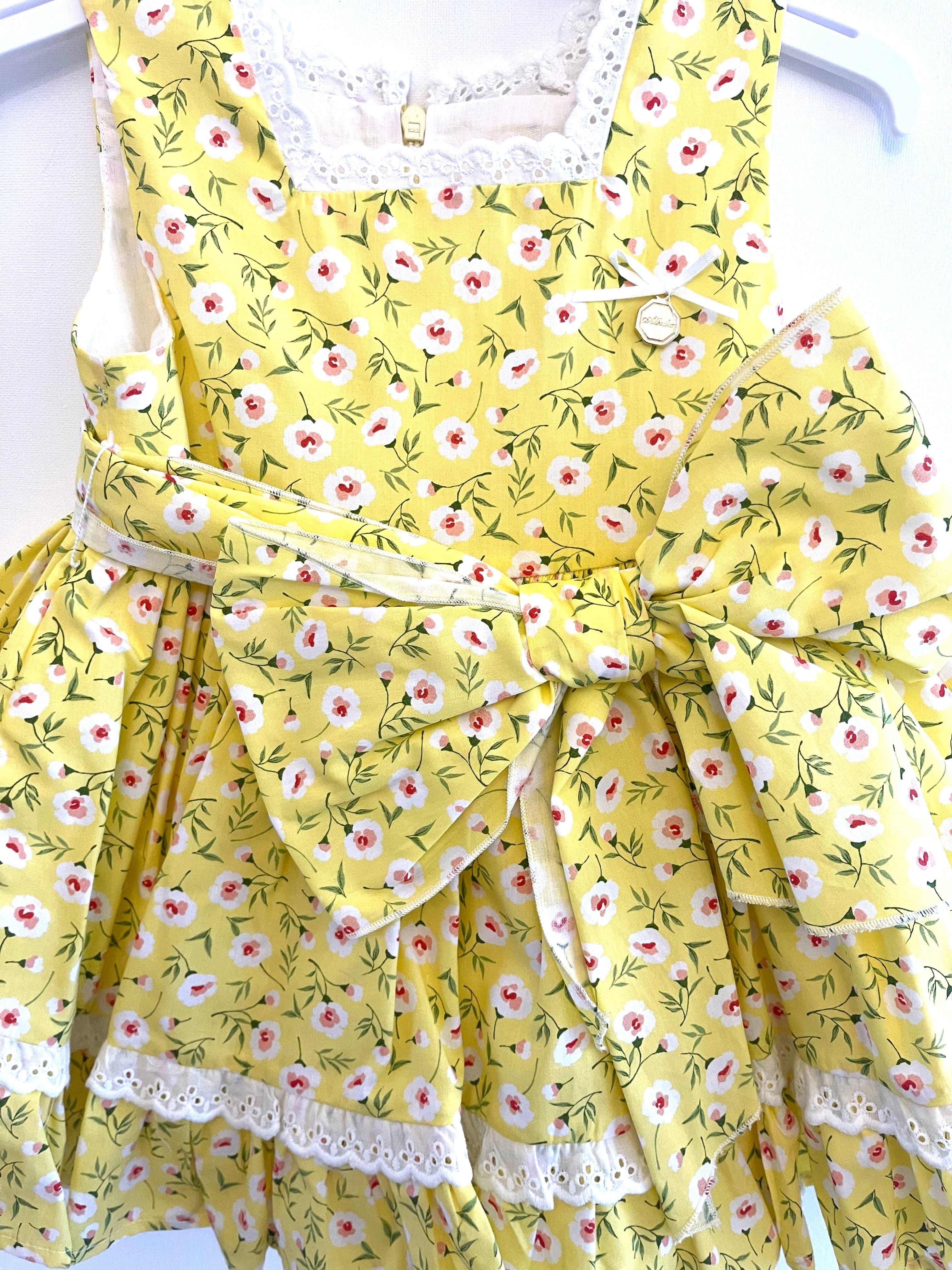 Alhuka SS23 - Baby Girls Orihuela Yellow Floral Dress & Knickers Set - Mariposa Children's Boutique