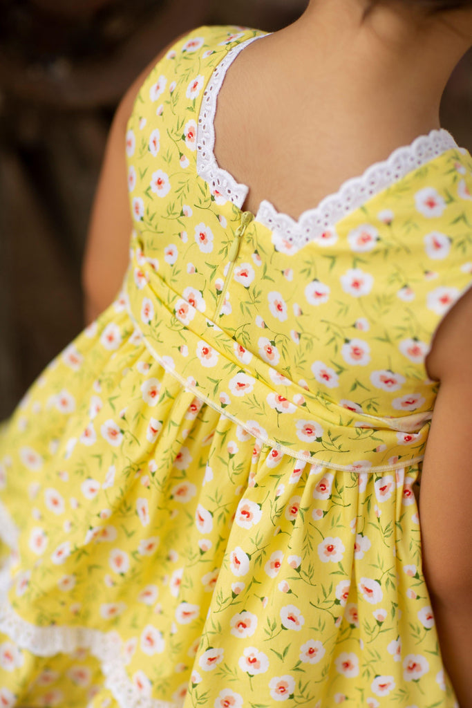 Alhuka SS23 - Baby Girls Orihuela Yellow Floral Dress & Knickers Set - Mariposa Children's Boutique