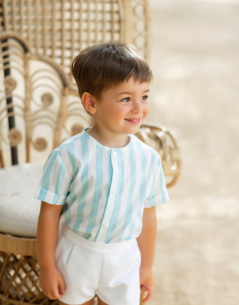 Alhuka SS23 - Boys Altea Blue Stripe Shirt & Shorts Set - Mariposa Children's Boutique