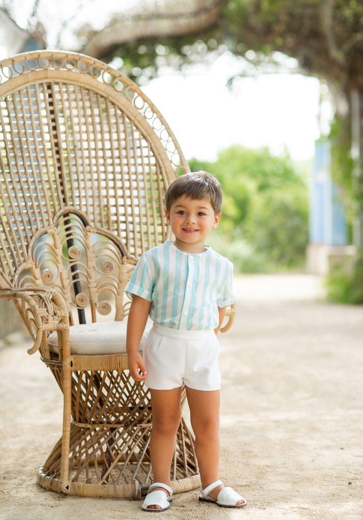 Alhuka SS23 - Boys Altea Blue Stripe Shirt & Shorts Set - Mariposa Children's Boutique
