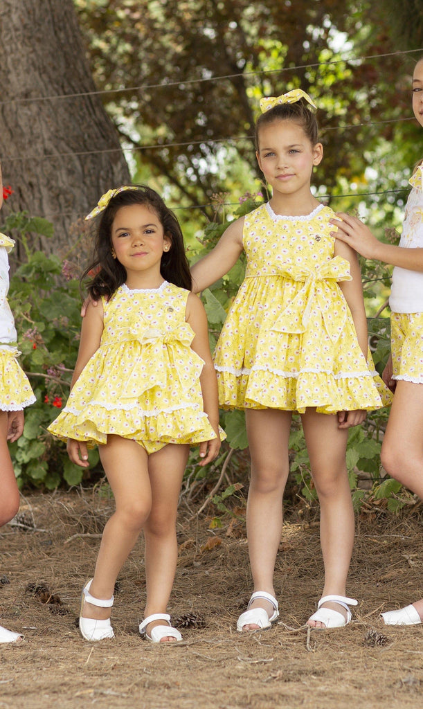 Alhuka SS23 - Girls Orihuela Yellow Floral Print Dress - Mariposa Children's Boutique