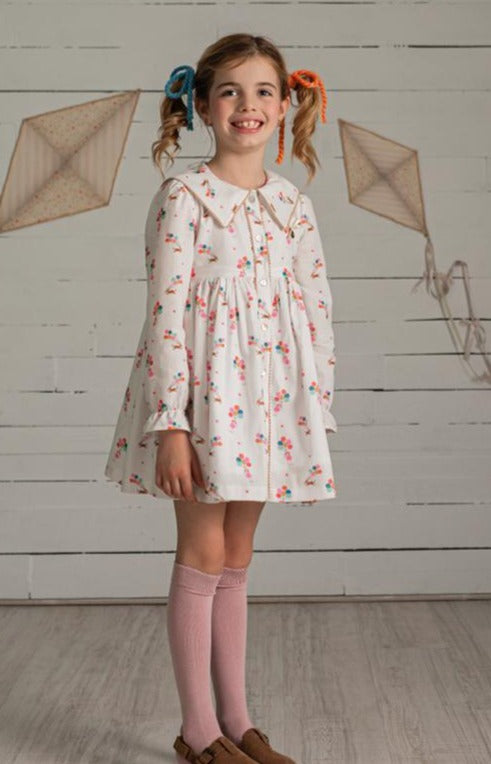 Alhuka AW22 - Gruniol Multi Coloured Cotton Dress - Mariposa Children's Boutique