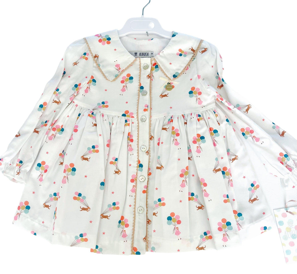 Alhuka AW22 - Gruniol Multi Print Cotton Dress & Knickers - Mariposa Children's Boutique
