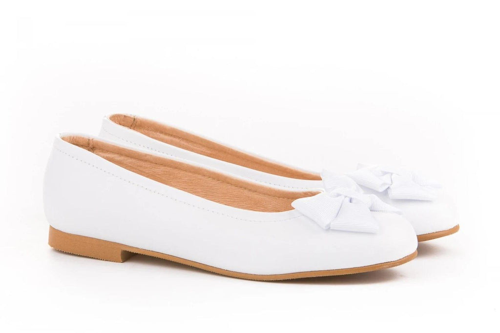 Angelitos - Girls Leather Ballerina Shoes in CAMEL & WHITE IN-STOCK - Mariposa Children's Boutique