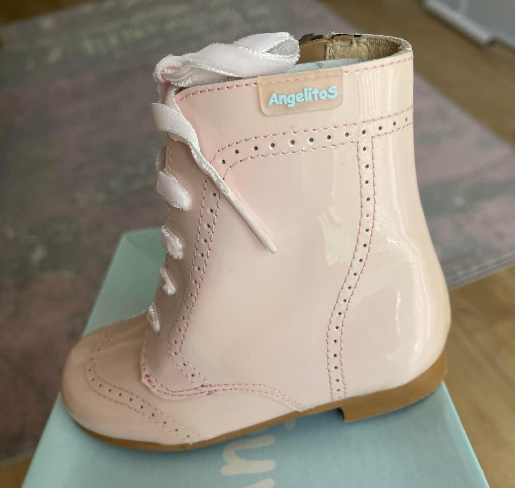Angelitos - Girls Patent Leather Pink Boots Size 22 - Mariposa Children's Boutique