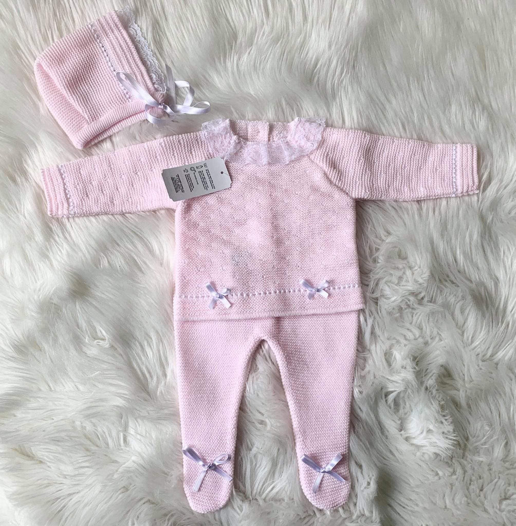 Mariposa Children's Boutique Baby Knitwear Baby Knitwear AW20 - 3pc Baby Pink & White Knitted Set