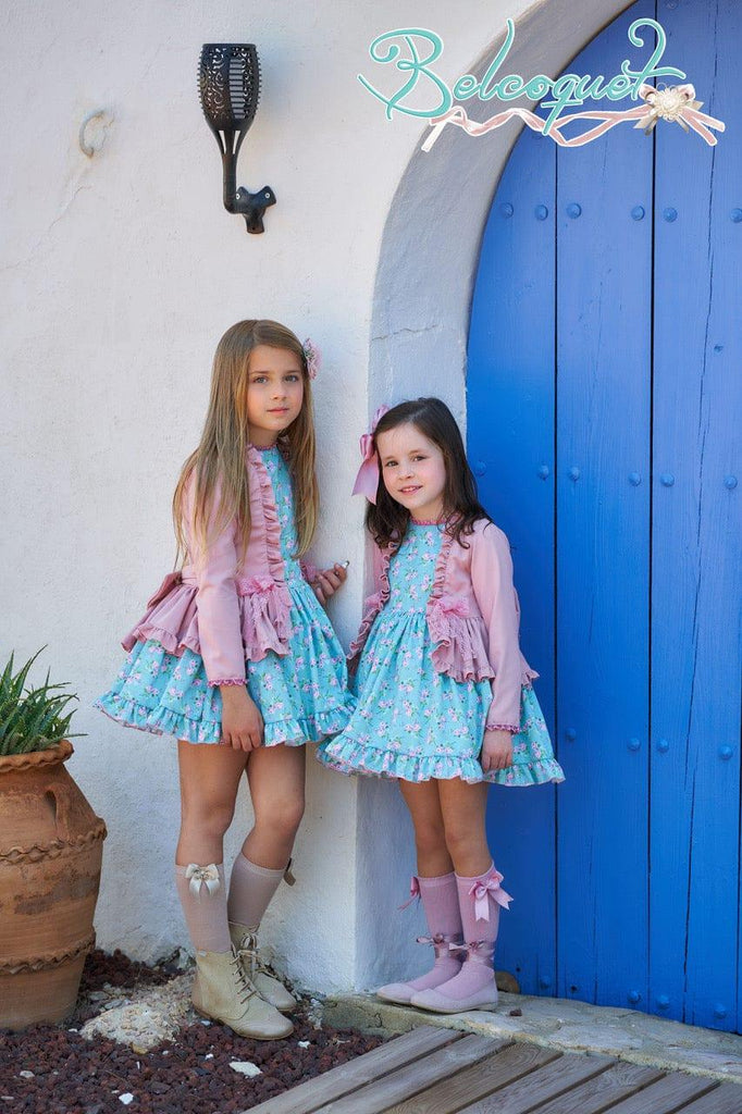 Belcoquet AW22 - Laurel Collection Turquoise & Pink Dress - Mariposa Children's Boutique