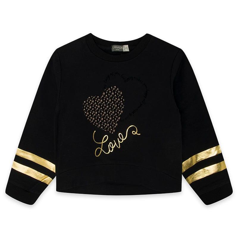 Canada House - Girls Black & Gold Love Sweater with Matching Skirt - Mariposa Children's Boutique