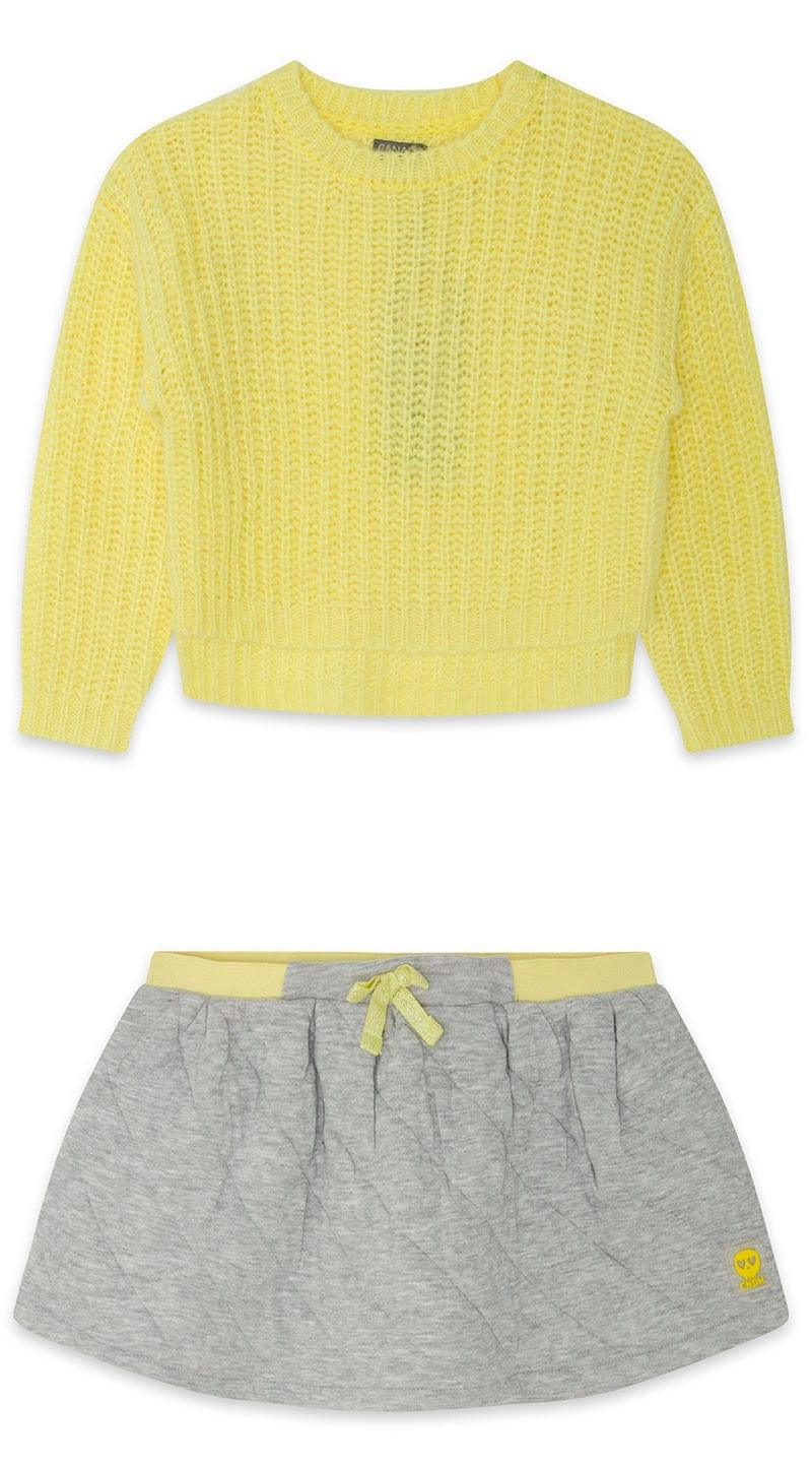 Canada House - Girls Cap Code Yellow Jumper with Matching Grey Skirt - Mariposa Children's Boutique