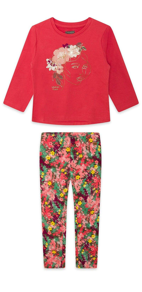 Canada House - Girls Long Sleeved Top & Floral Print Leggings Set - Mariposa Children's Boutique