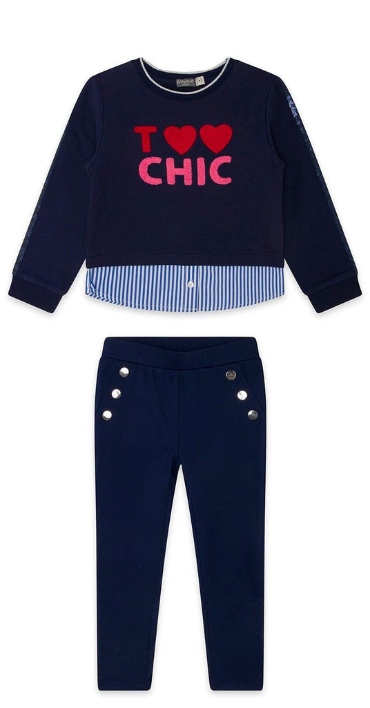 Canada House - Girls Navy Sweater with Matching Navy Pants - Mariposa Children's Boutique