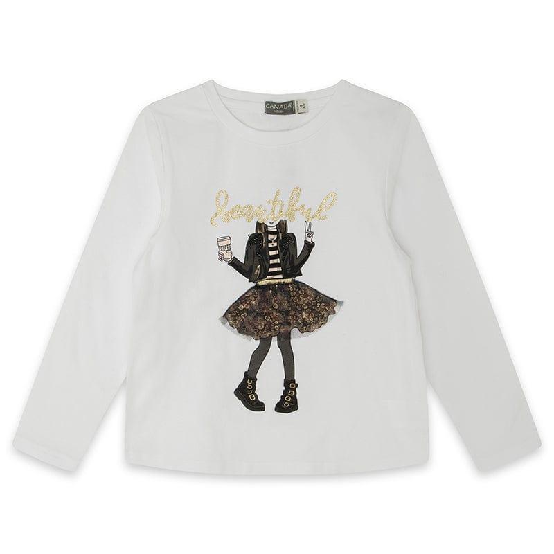 CLEARANCE SALE - Canada House - Girls White Long Sleeve Top with Camel Leggings - Mariposa Children's Boutique