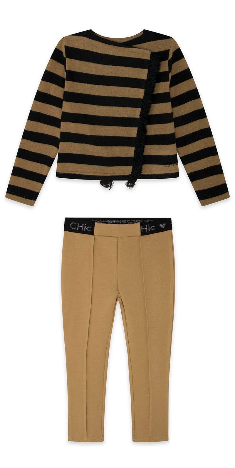 CLEARANCE SALE - Canada House - Girls White Long Sleeve Top with Camel Leggings - Mariposa Children's Boutique