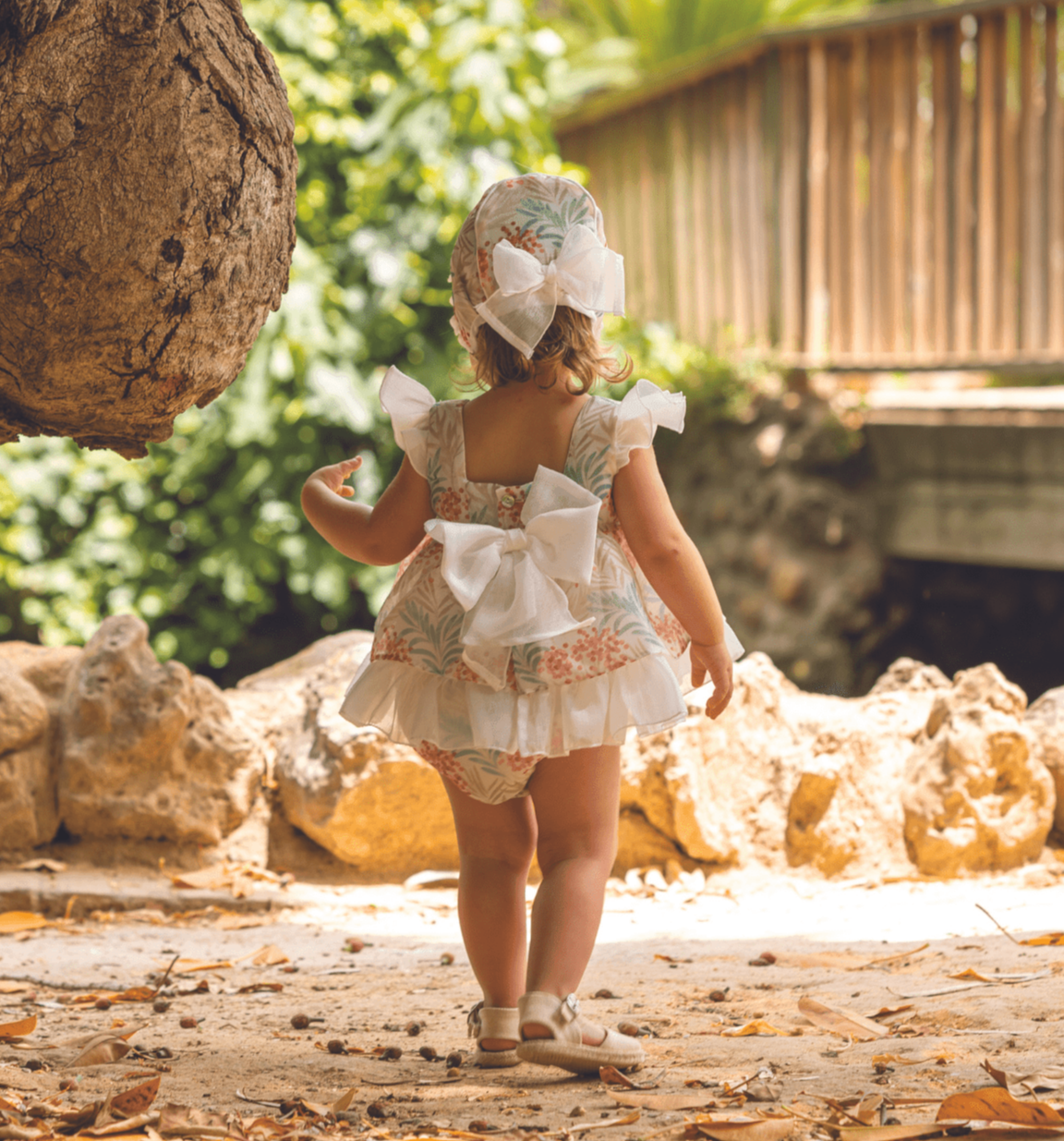 DBB Collection SS23 - Baby Girls Cream Floral Print Dress, Knickers & Bonnet - Mariposa Children's Boutique