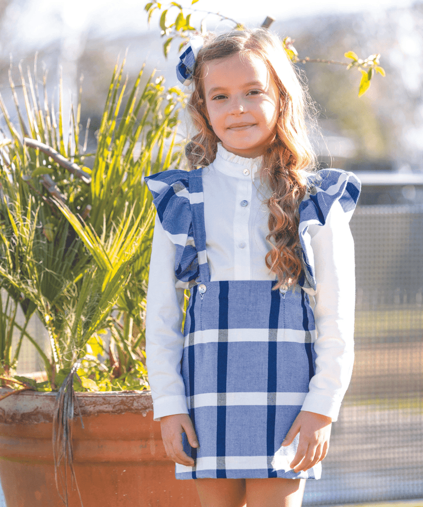DBB Collection AW22 - Girl's Blue Check Skirt & Blouse Set - Mariposa Children's Boutique