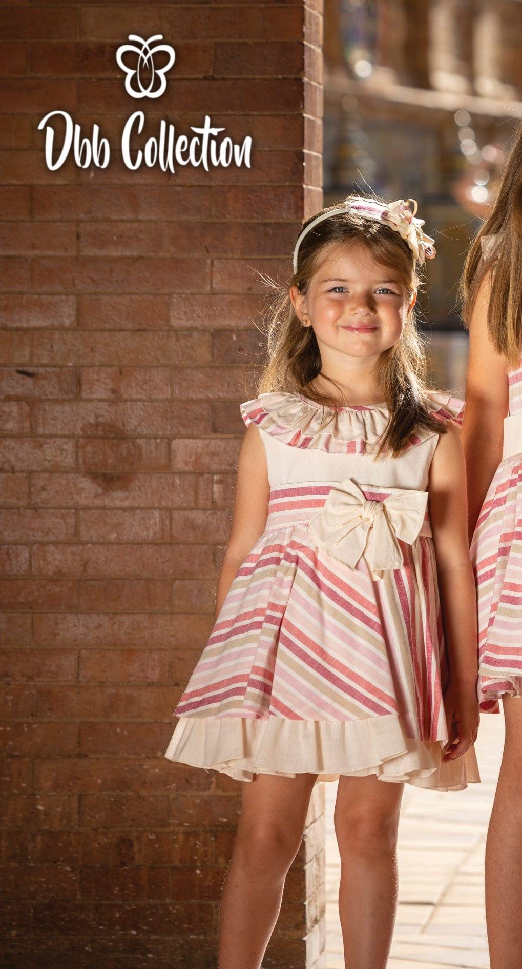 DBB Collection SS23 - Girls Beige & Pink Stripe Dress - Mariposa Children's Boutique