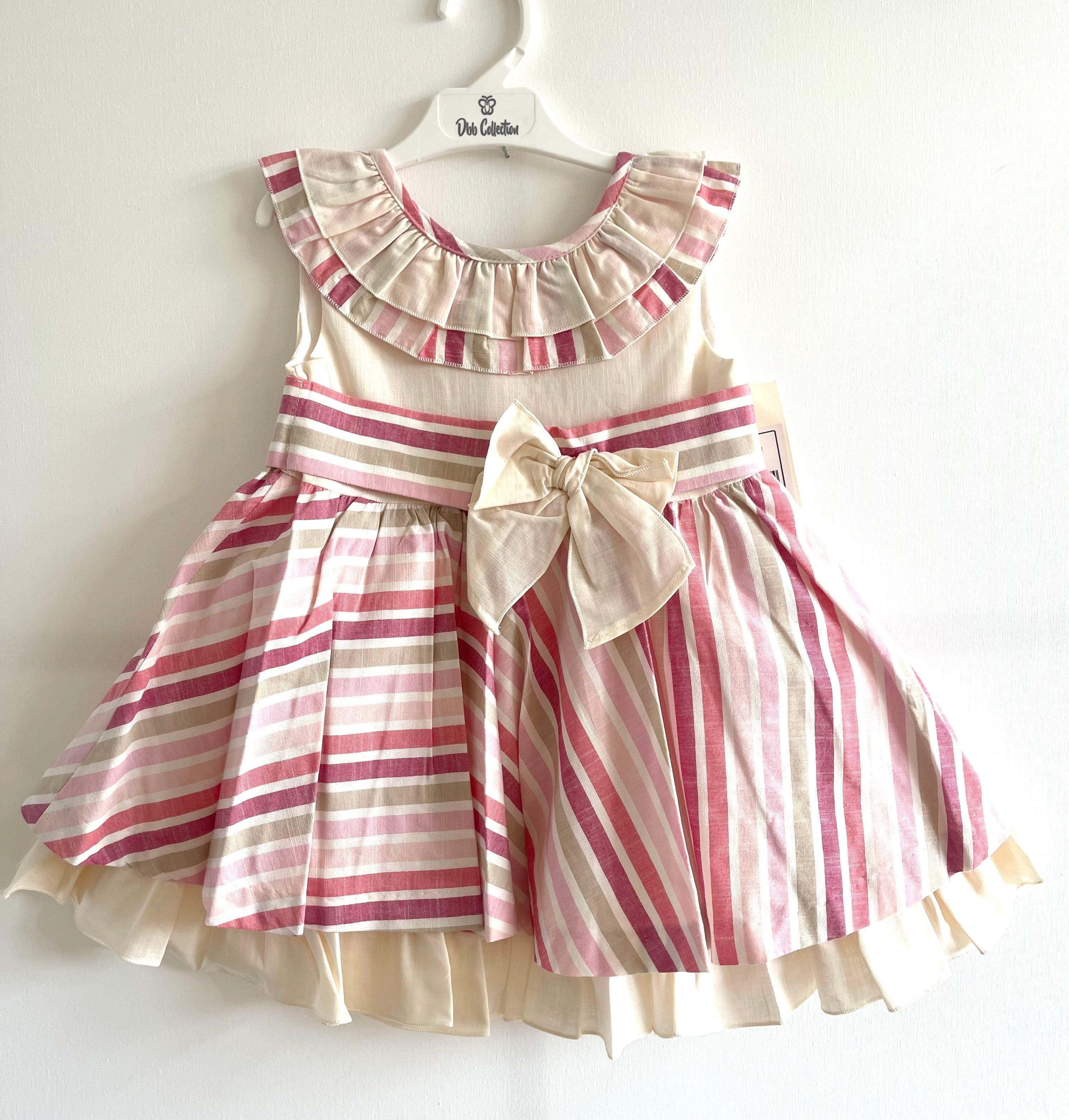 DBB Collection SS23 - Girls Beige & Pink Stripe Dress - Mariposa Children's Boutique