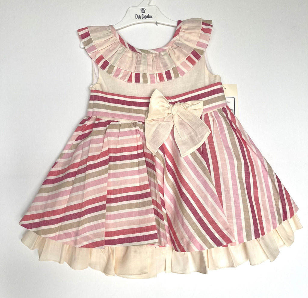 DBB Collection SS23 - Girls Beige & Pink Stripe Dress - Mariposa Children's Boutique