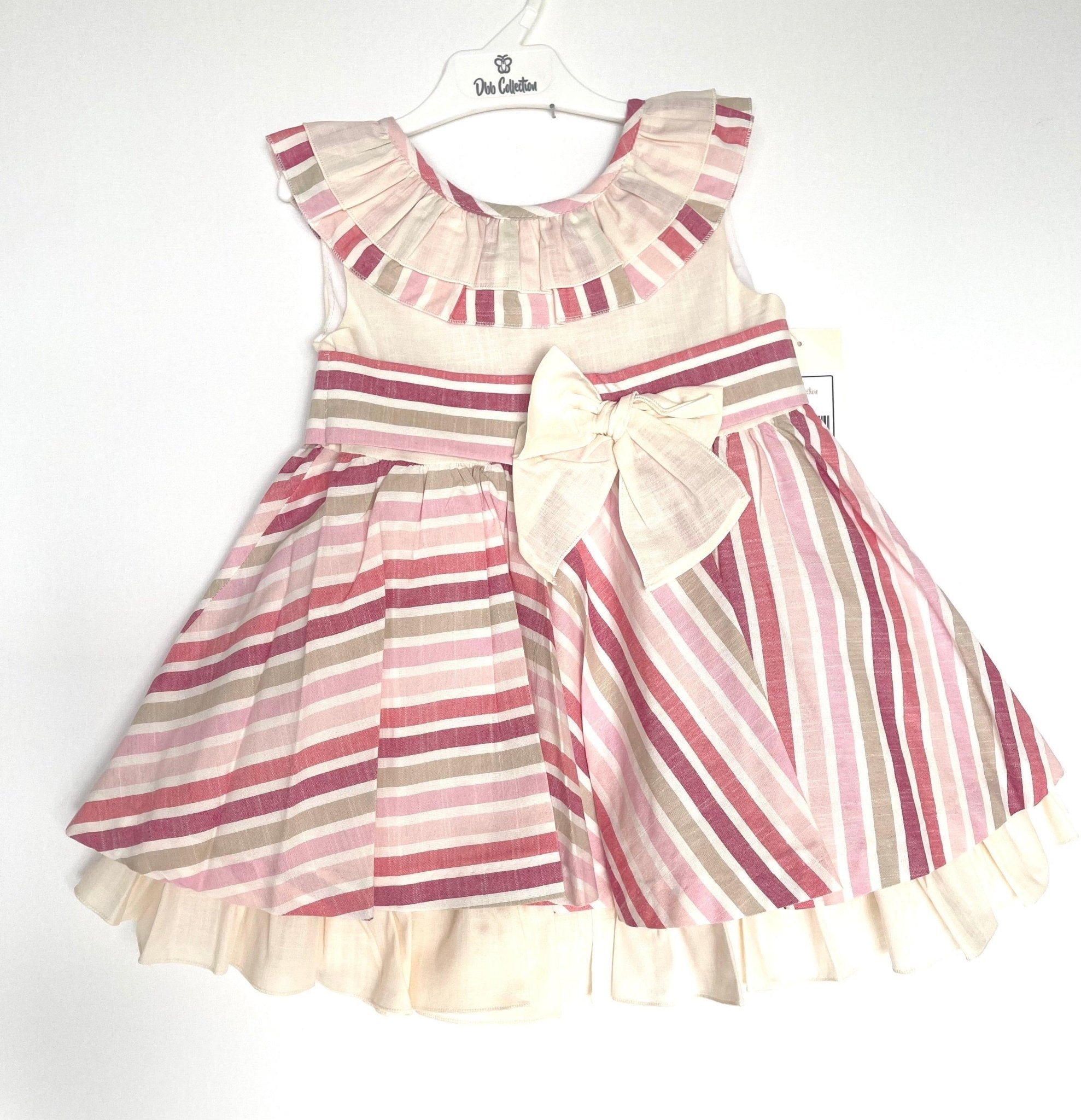 CLEARANCE SALE - DBB Collection - Girls Beige & Pink Stripe Dress - Mariposa Children's Boutique
