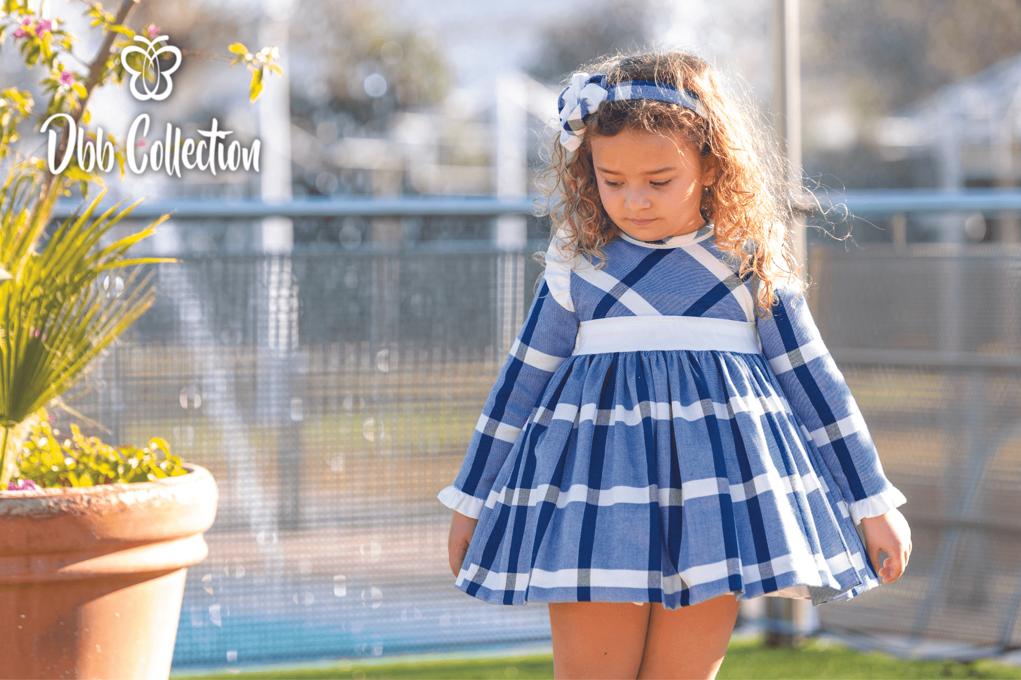 DBB Collection AW22 - Girls Blue Check Dress - Mariposa Children's Boutique