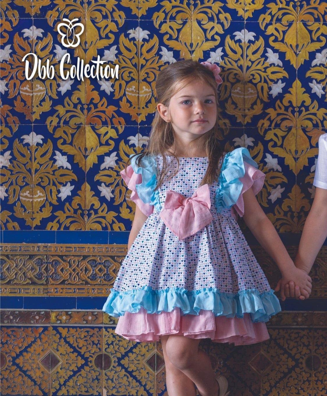 DBB Collection SS23 - Girls Heart Print Blue & Pink Dress - Mariposa Children's Boutique