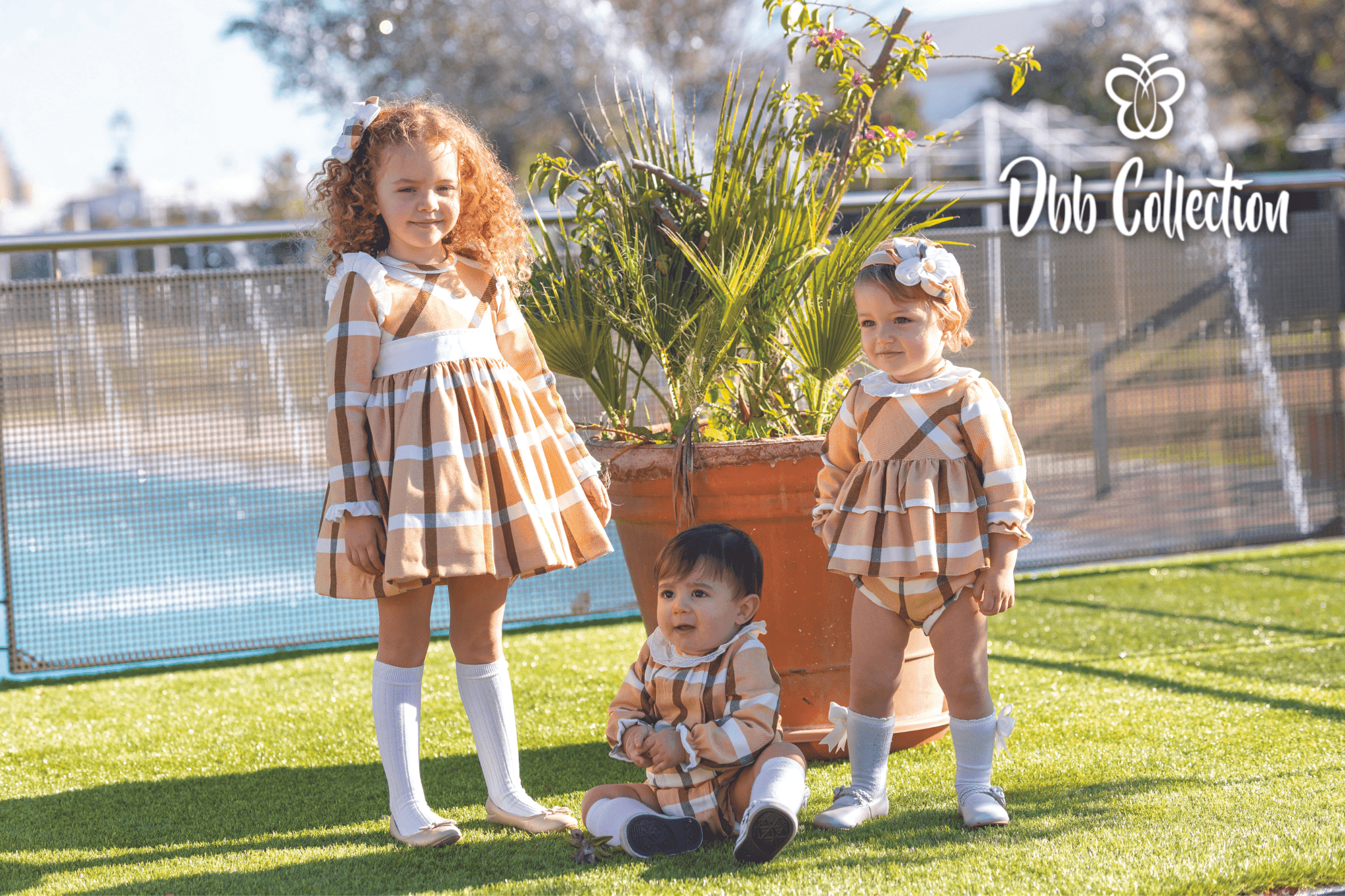 CLEARANCE SALE DBB Collection - Girls Mustard & White Check Dress 8yr - Mariposa Children's Boutique