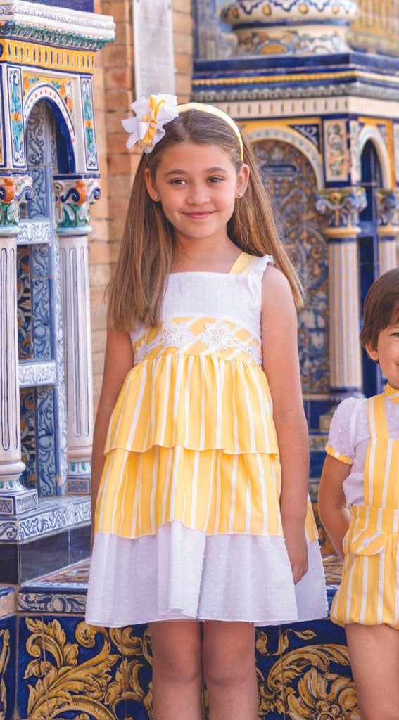 DBB Collection SS23 - Girls Yellow & White Layered Dress - Mariposa Children's Boutique